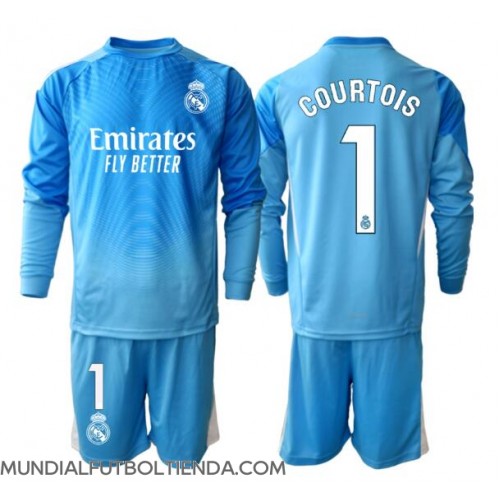 Camiseta Real Madrid Thibaut Courtois #1 Portero Primera Equipación Replica 2025-26 para niños mangas largas (+ Pantalones cortos)